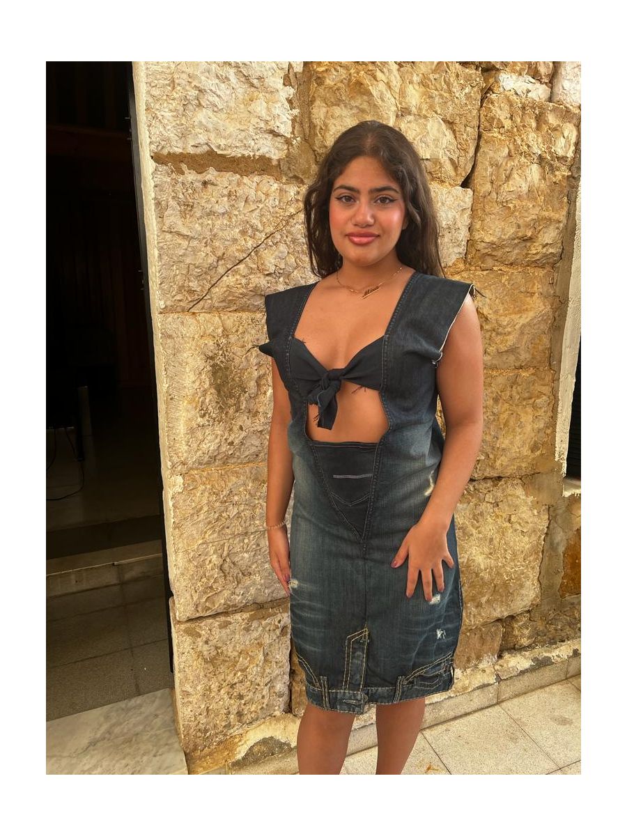 denim dress upside down.